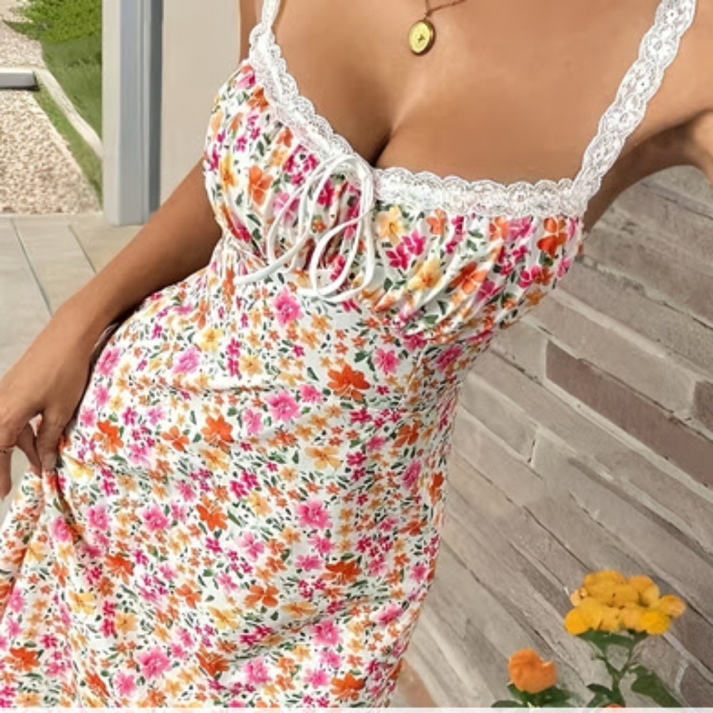 Women's Beautiful Summer Elegant Floral Lace Strap Dress Sz L (8-10)